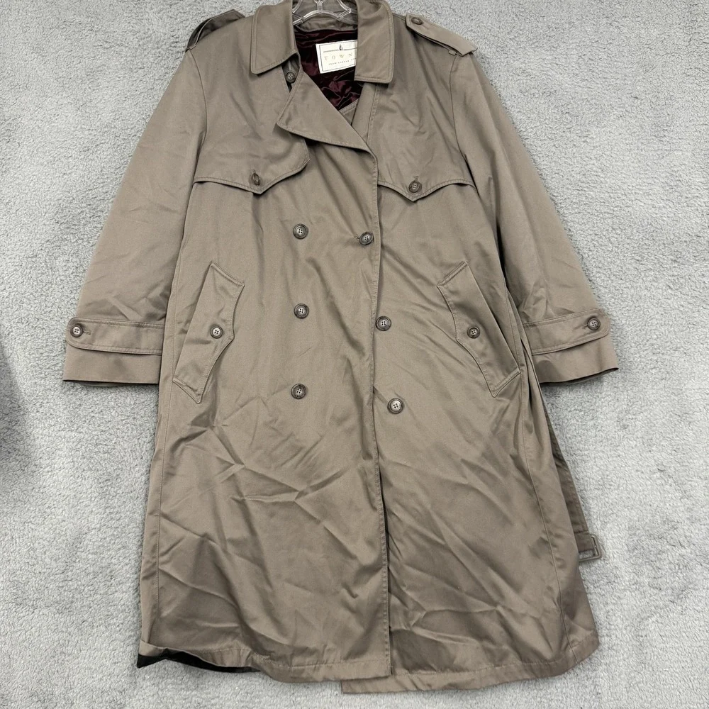Vintage Towne London Fog Coat Mens 42 Short Tan Rain Trench Belted Lined 80s‎